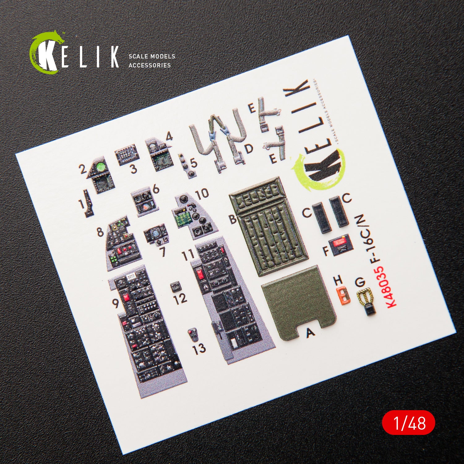 Interior 3D Decals Aircraft F16C\N Fighting Falcon (for Tamiya Model Kit) Scale 1:48 KeliK K48035 USA