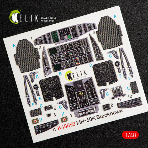 Sikorsky MH-60K Black Hawk Aircraft Interior 3D Decals (for Italeri kit) 2666 Scale 1:48 KeliK K48050 USA