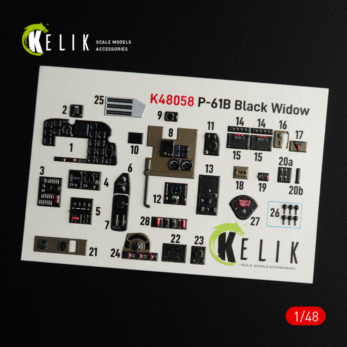 3D Decals Interior Aircraft Northrop P-61B 'Black Widow' (for GWH Plastic Model Kit) Scale 1:48 KeliK K48058 USA (WW2)