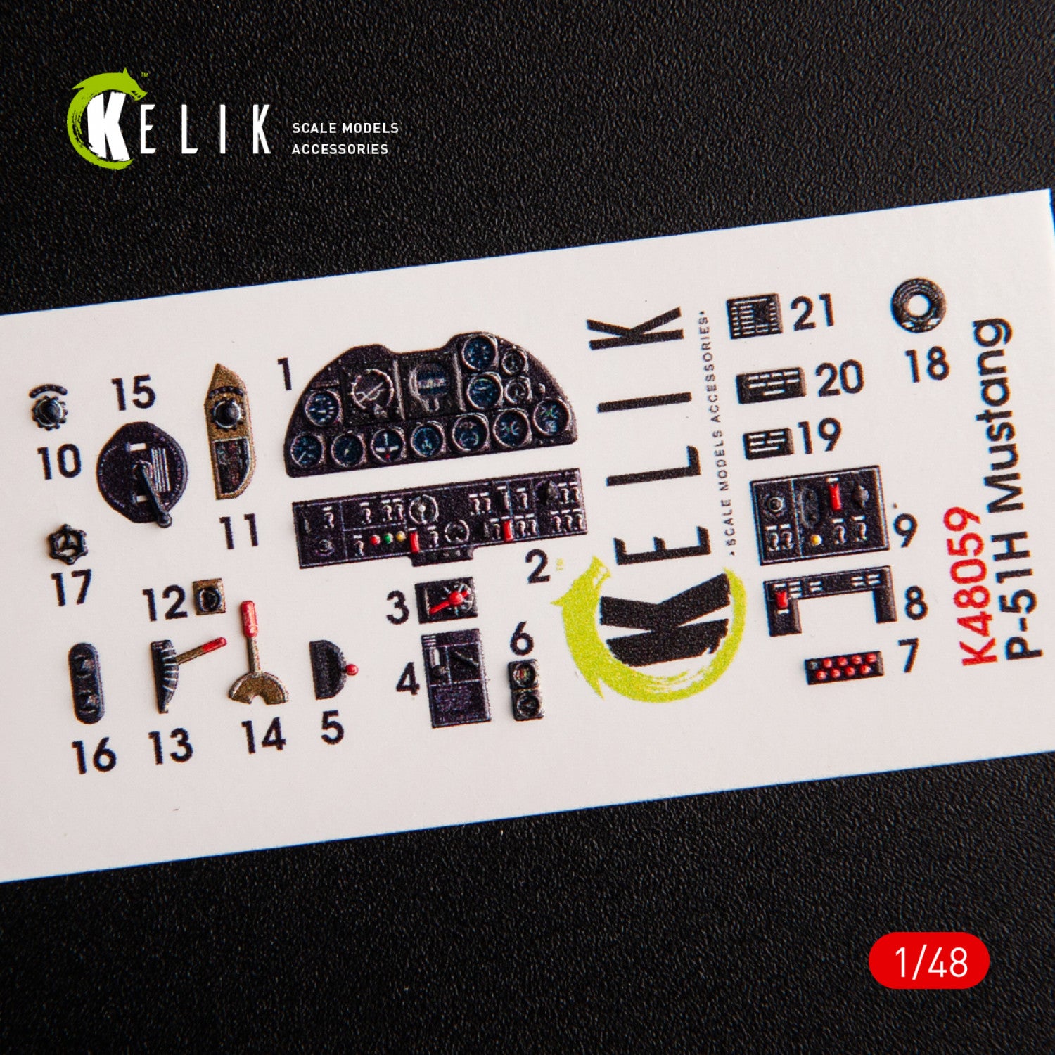 3D Decals Interior Aircraft P-51H Mustang (for Modelsvit Model Kit) Scale 1:48 KeliK K48059 USA (WW2)