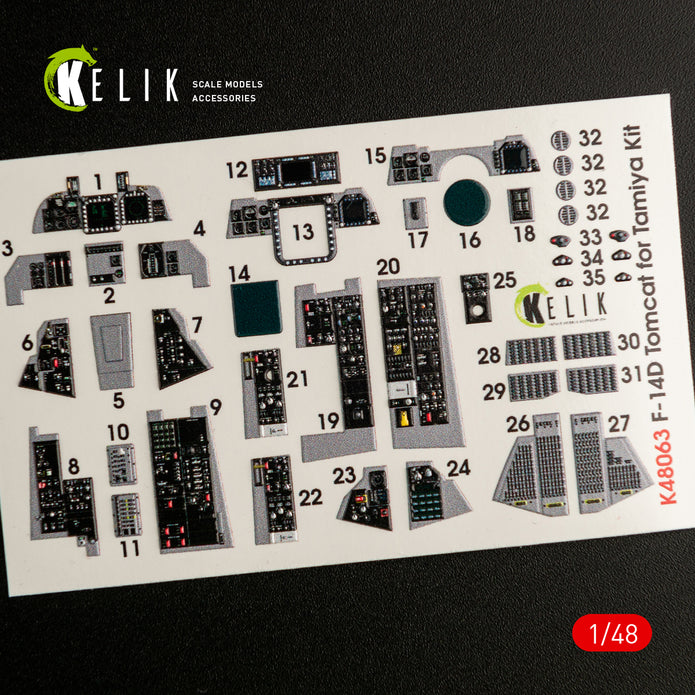 3D Decals Interior Aircraft Grumman F-14D Tomcat (for Tamiya Plastic Model Kit) Scale 1:48 KeliK K48063 USA