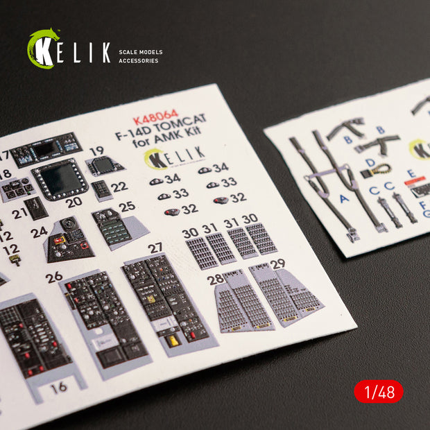 3D Decals Interior Aircraft Grumman F-14D Tomcat (for AMK Plastic Model Kit) Scale 1:48 KeliK K48064 USA