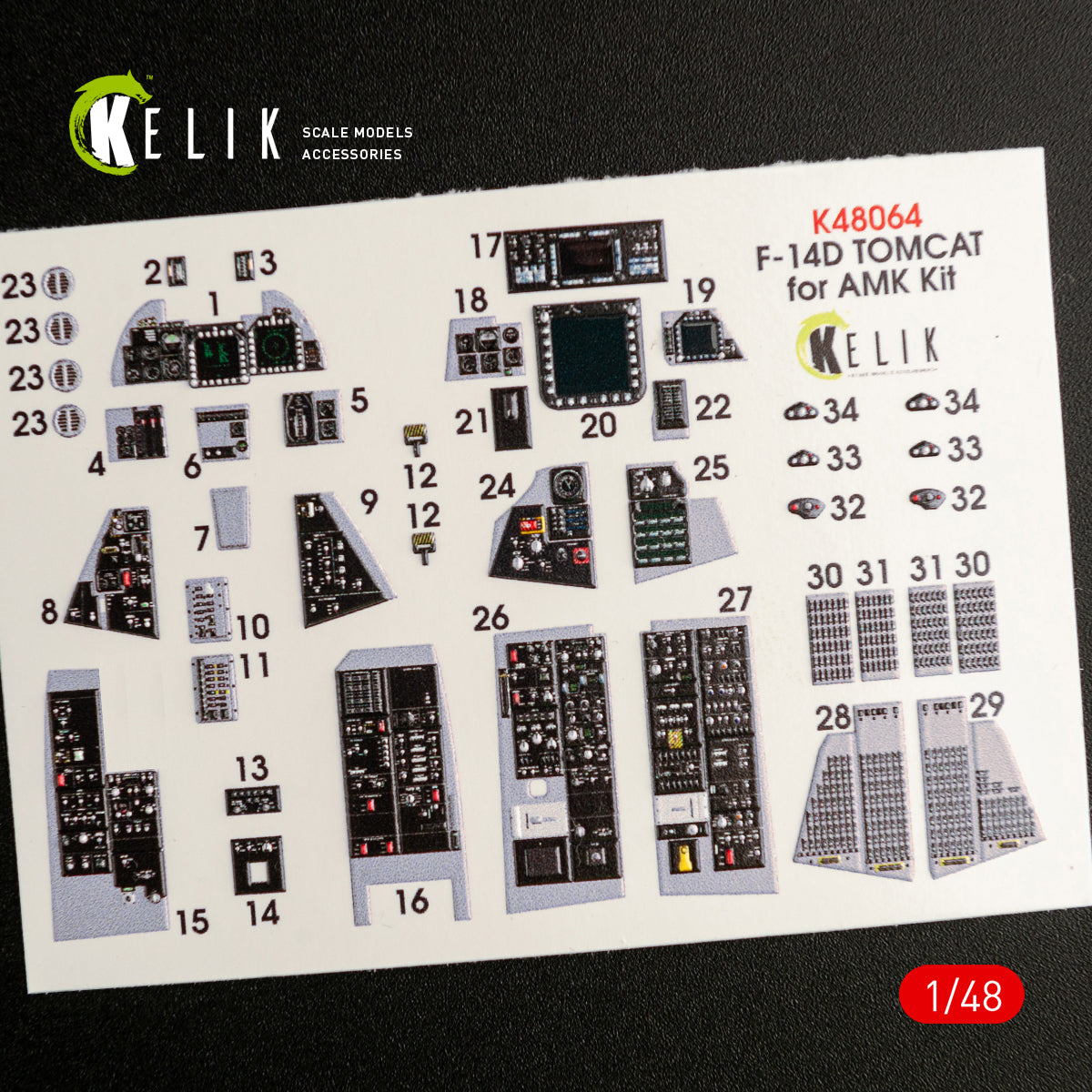 3D Decals Interior Aircraft Grumman F-14D Tomcat (for AMK Plastic Model Kit) Scale 1:48 KeliK K48064 USA