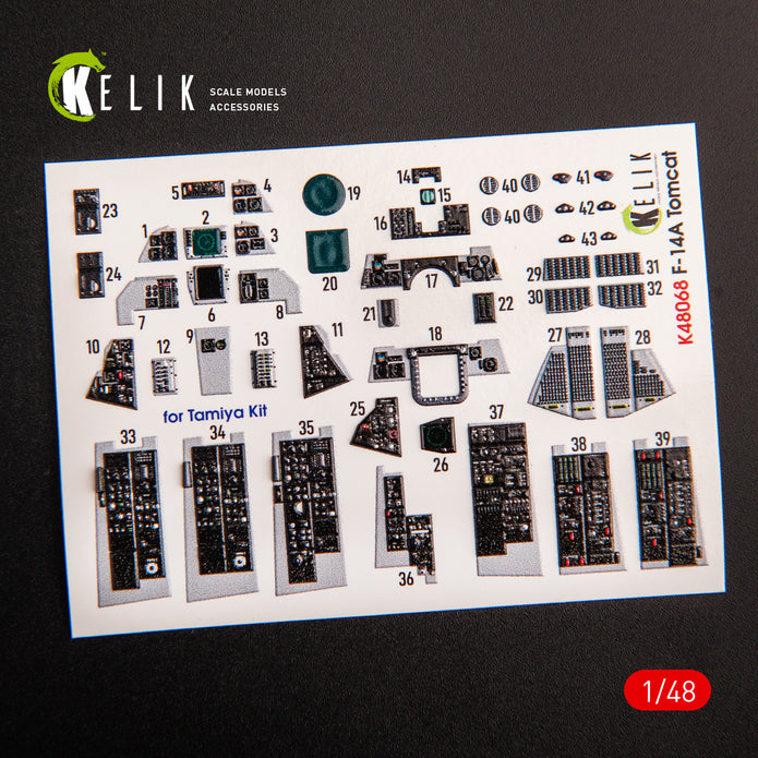 3D Decals Interior Aircraft Grumman F-14A Tomcat late (for Tamiya Plastic Model Kit) Scale 1:48 KeliK K48068 USA