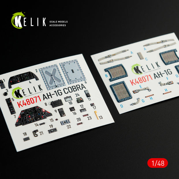3D Decals Interior Helicopters Bell AH-1G (for ICM/Specia lHobby Plastic Model Kit) Scale 1:48 KeliK K48071 USA