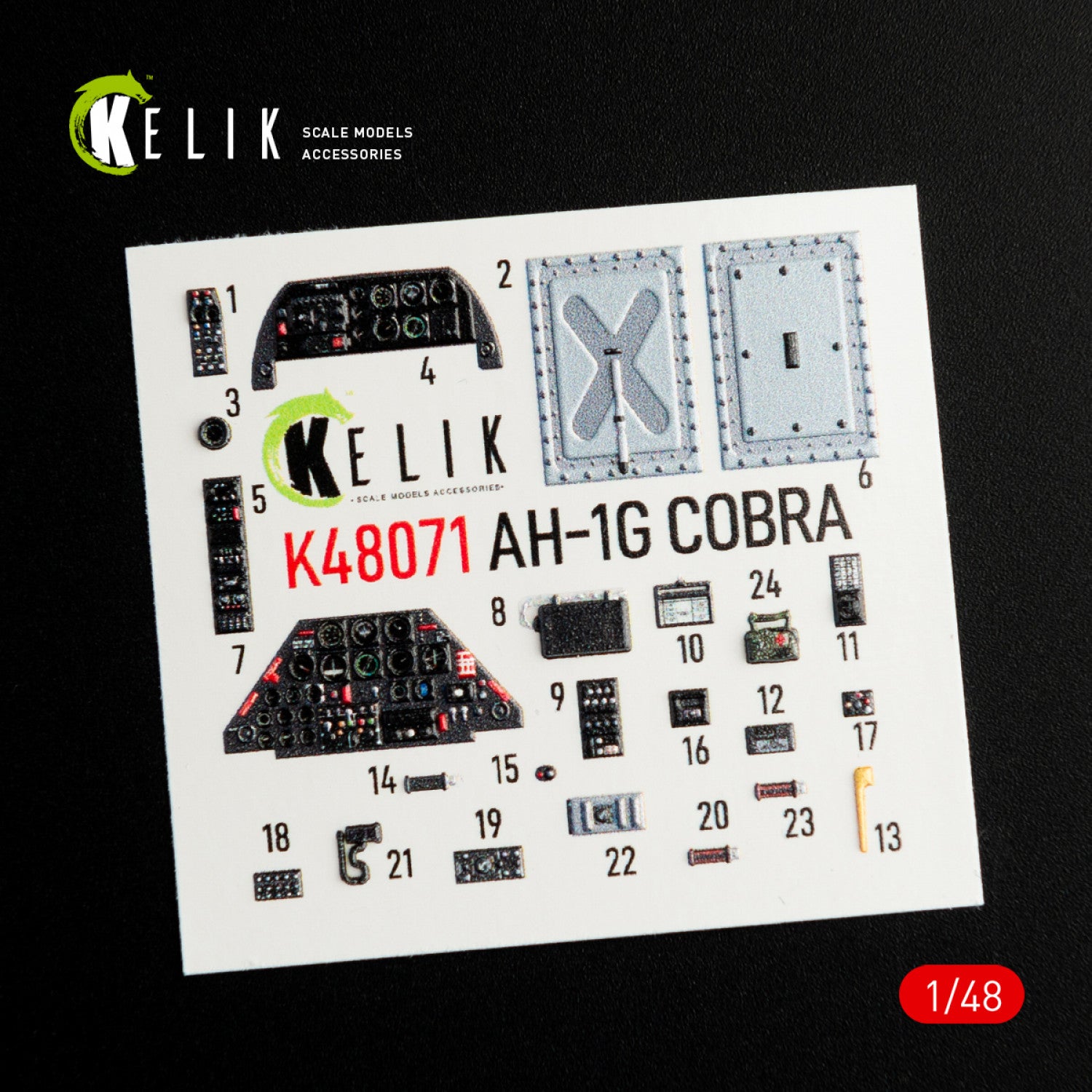 3D Decals Interior Helicopters Bell AH-1G (for ICM/Specia lHobby Plastic Model Kit) Scale 1:48 KeliK K48071 USA
