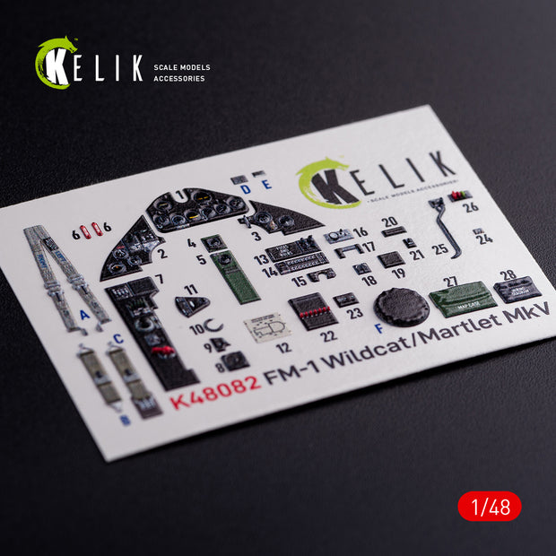 3D Decals Interior Aircraft FM-1 Wildcat/Martlet Mk.V (for Tamiya Plastic Model Kit) Scale 1:48 KeliK K48082 USA (WW2)