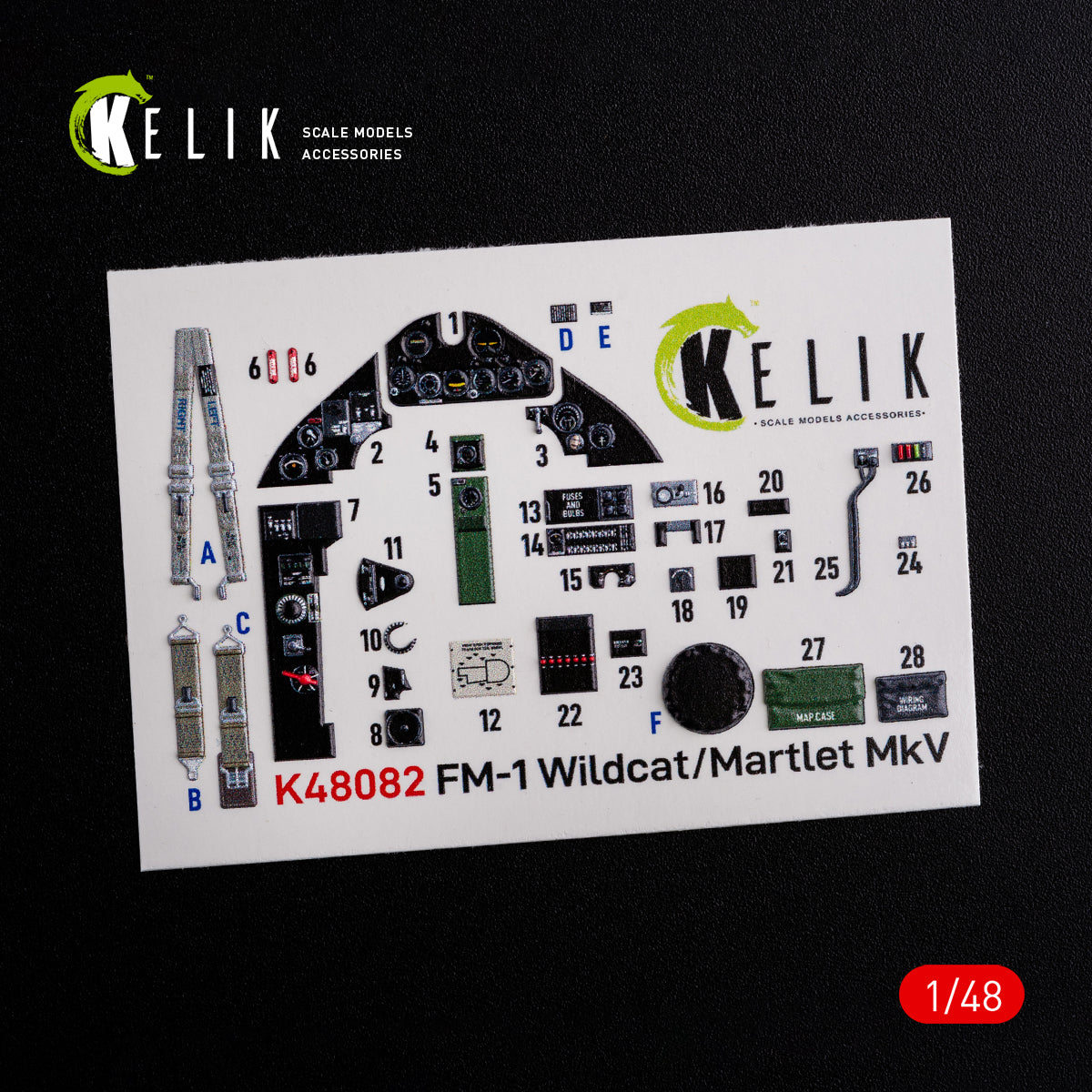 3D Decals Interior Aircraft FM-1 Wildcat/Martlet Mk.V (for Tamiya Plastic Model Kit) Scale 1:48 KeliK K48082 USA (WW2)