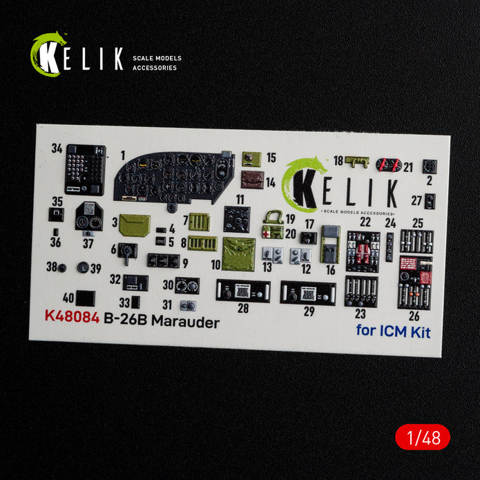 3D Decals Interior Aircraft Martin B-26B Marauder (for ICM Plastic Model Kit) Scale 1:48 KeliK K48084 USA (WW2)