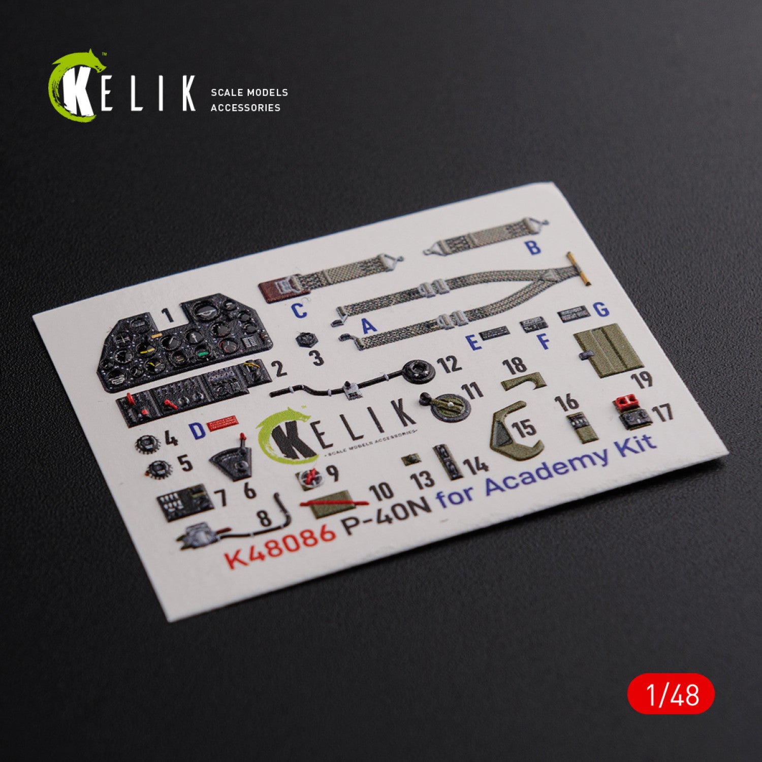 3D Decals Interior Aircraft Curtiss P-40N Warhawk (for Academy Plastic Model Kit) Scale 1:48 KeliK K48086 USA (WW2)