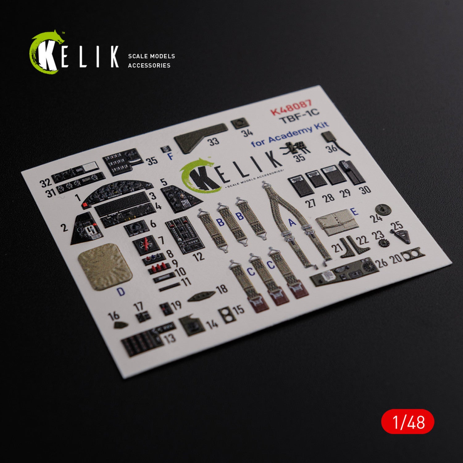 3D Decals Interior Aircraft Grumman TBF-1C Avenger (for Academy Plastic Model Kit) Scale 1:48 KeliK K48087 USA (WW2)