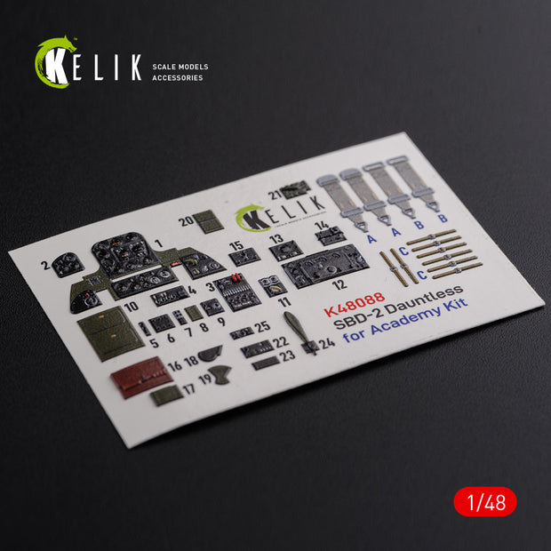 3D Decals Interior Aircraft Douglas SBD-2 Dauntless (for Academy Plastic Model Kit) Scale 1:48 KeliK K48088 USA (WW2)