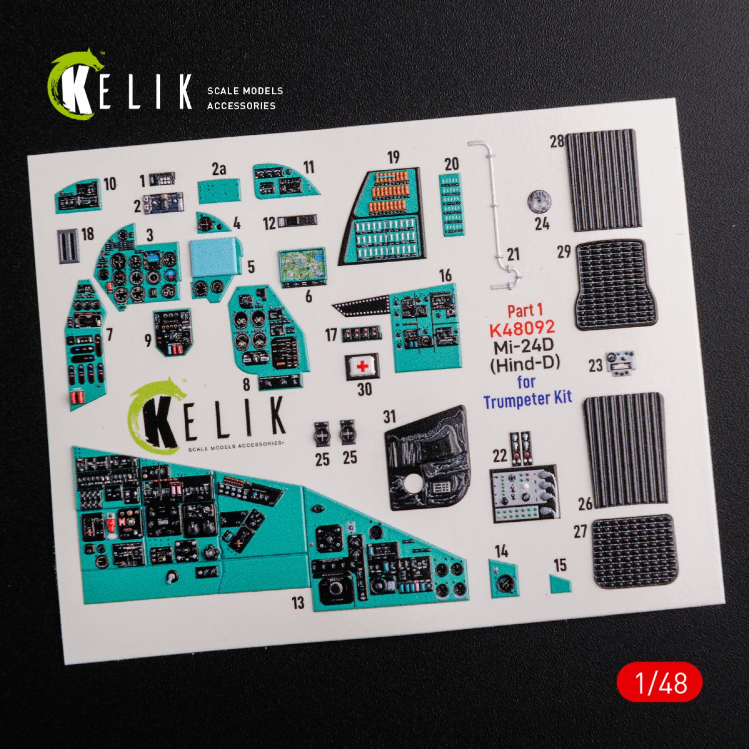 3D Decals Interior Helicopters Mi-24D (Hind-D) (for Trumpeter Plastic Model Kit) Scale 1:48 KeliK K48092 Ukraine/USSR