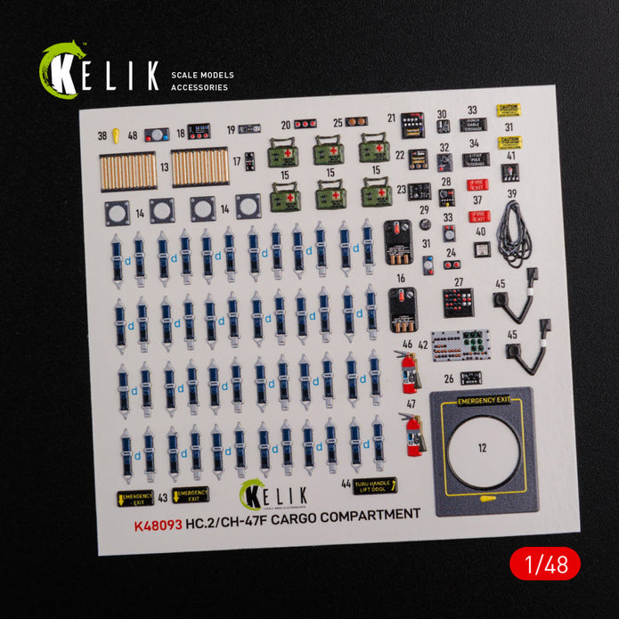 3D Decals Interior Helicopters Boeing CH-47F Chinook (for Italeri Plastic Model Kit) Scale 1:48 KeliK K48093 USA