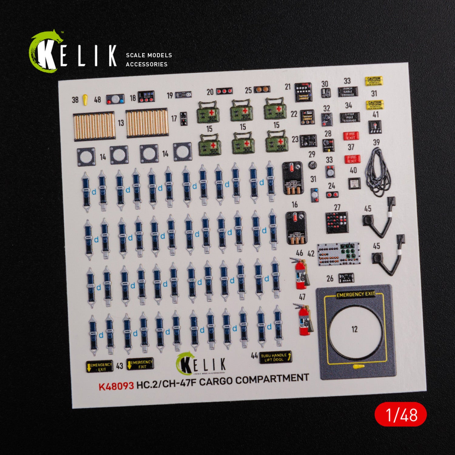 3D Decals Interior Helicopters Boeing CH-47F Chinook (for Italeri Plastic Model Kit) Scale 1:48 KeliK K48093 USA