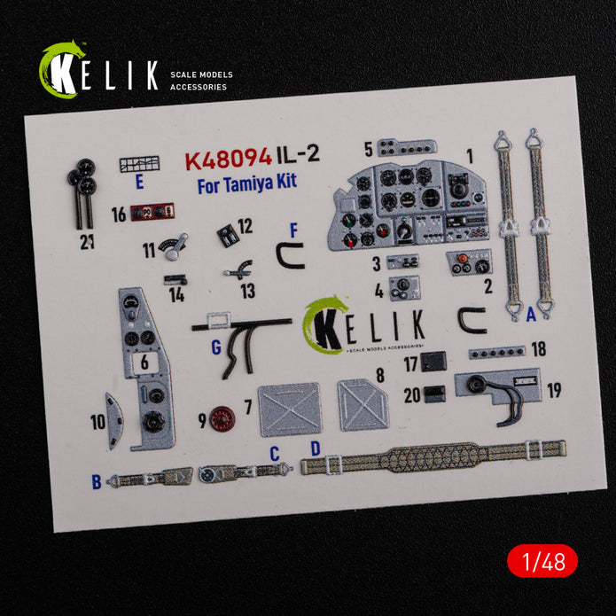 3D Decals Interior Aircraft IL-2 Shturmovik (for Tamiya Plastic Model Kit) Scale 1:48 KeliK K48094 USSR (WW2)