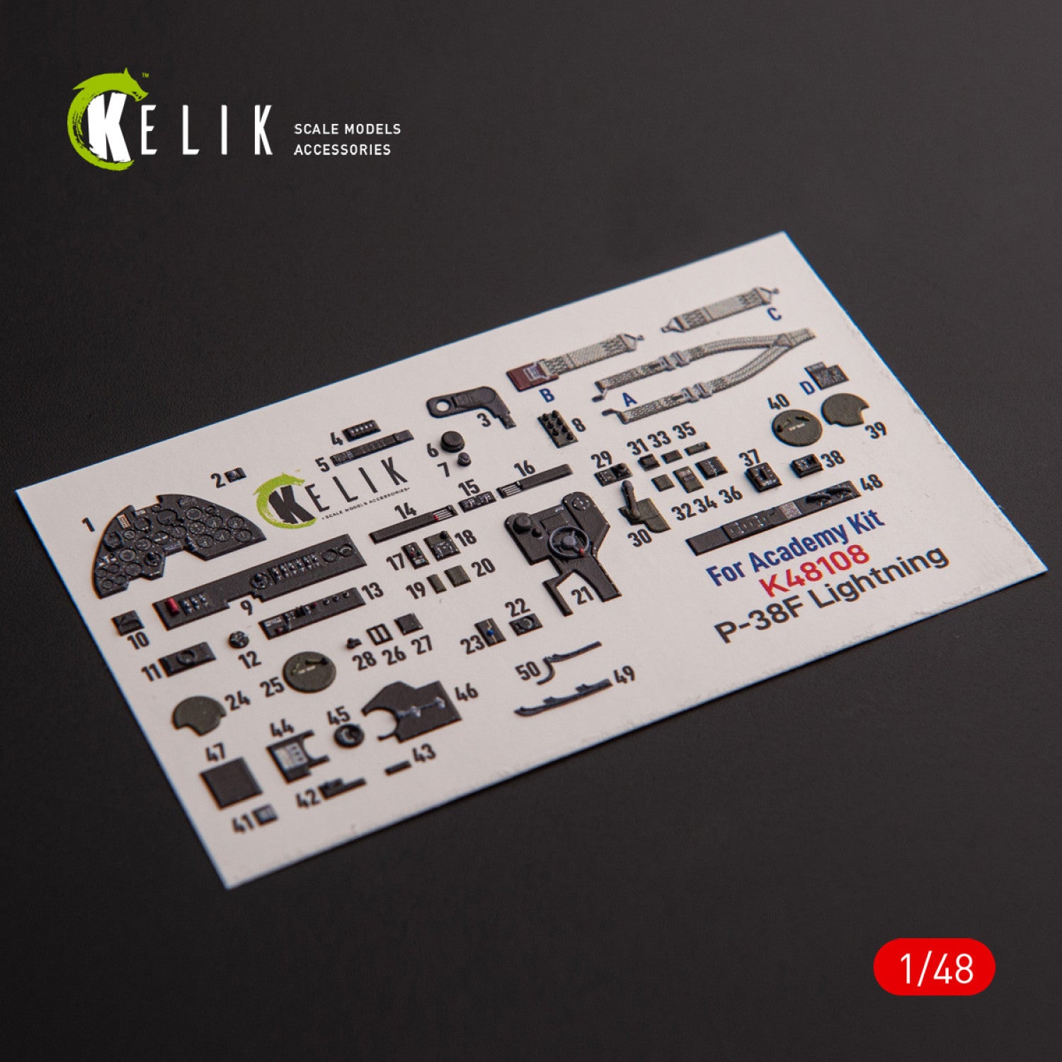 Lockheed Р-38F Lightning. Interior 3D Decals (for Academy Aircraft model kit) Scale 1:48 KeliK K48108