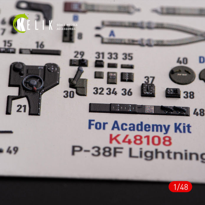 Lockheed Р-38F Lightning. Interior 3D Decals (for Academy Aircraft model kit) Scale 1:48 KeliK K48108