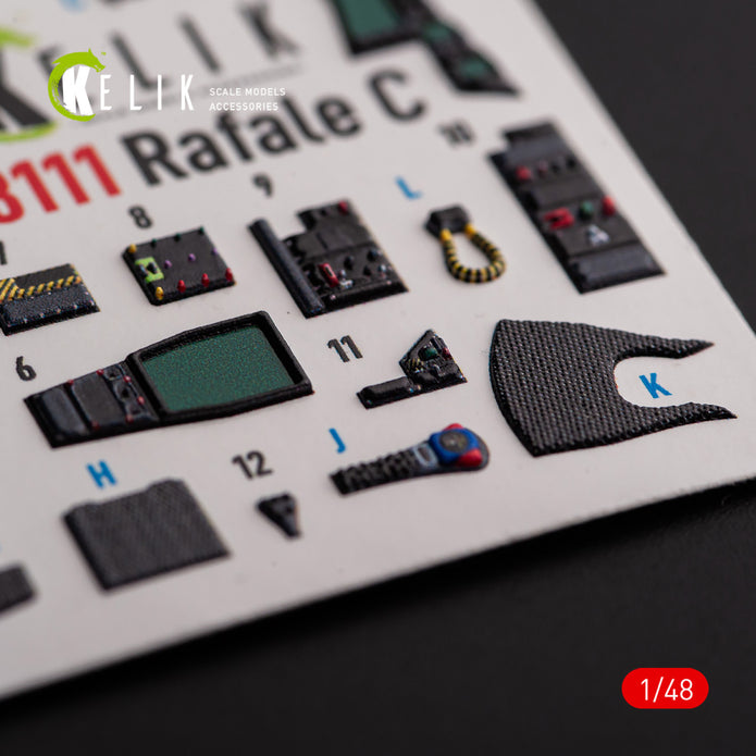 Dassault Rafale C. Interior 3D Decals (for Academy / Revell Aircraft model kit) Scale 1:48 KeliK K48111