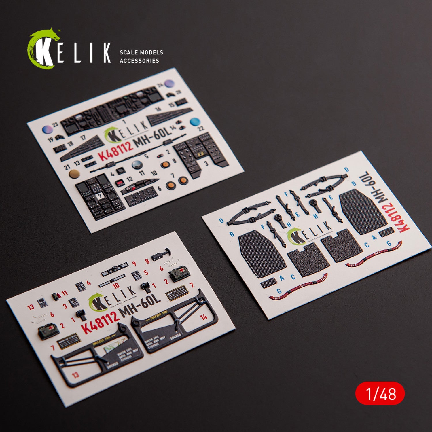 Sikorsky MH-60L Black Hawk. Interior 3D Decals (for ICM Helicopter model kit) Scale 1:48 KeliK K48112