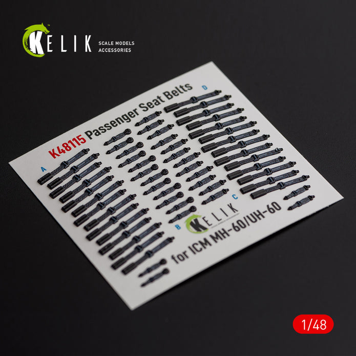 Sikorsky Passenger Seat Belts MH-60 / UH-60 Black Hawk. Interior 3D Decals (for ICM Helicopter model kit) Scale 1:48 KeliK K48115