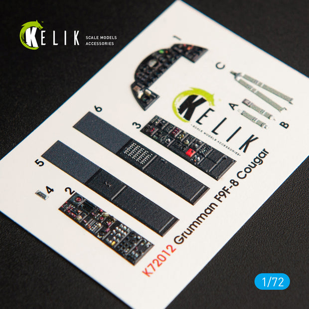Interior 3D Decals Aircraft Grumman F9F-8 Cougar (for Hasegawa model kit) KeliK K72012 Scale 1:72 USA