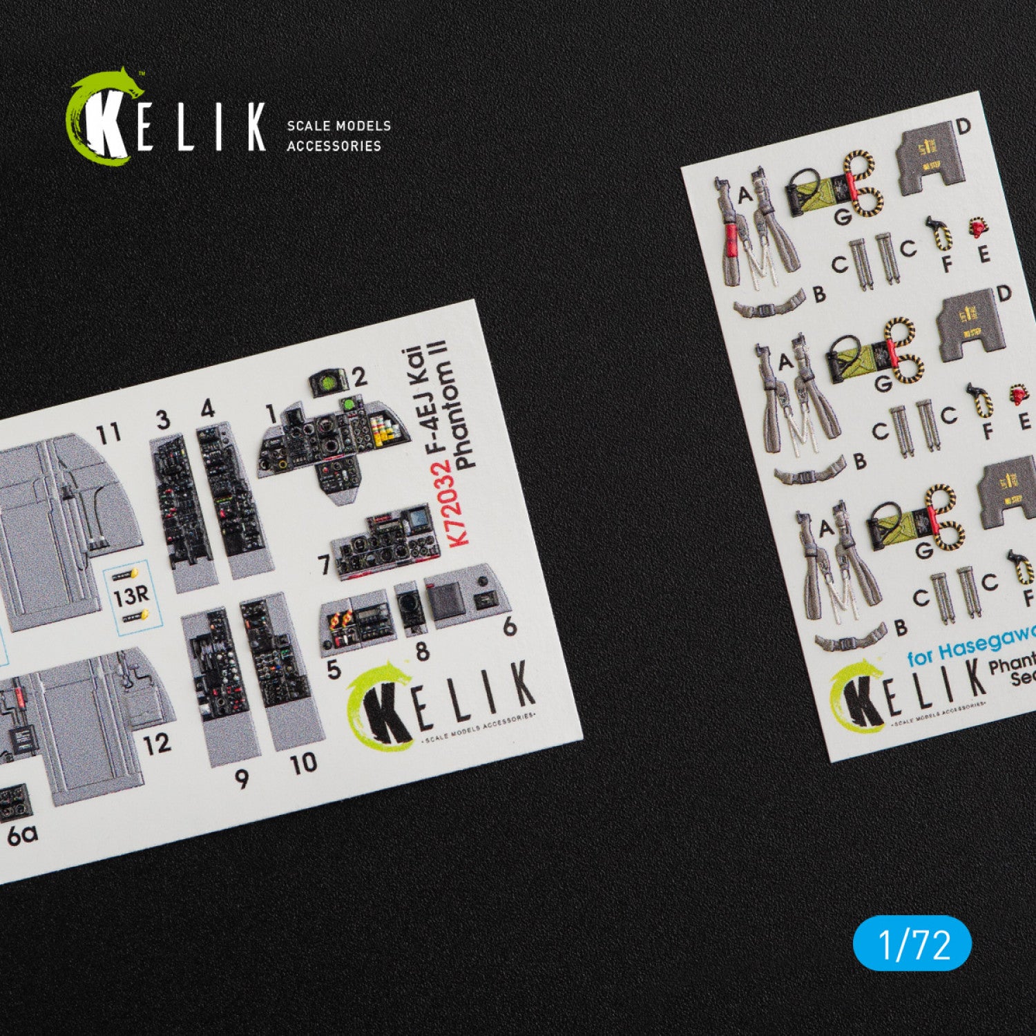 Interior 3D Decals Aircraft McDonnell Douglas F-4EJ Kai Phantom II (for Hasegawa model kit) KeliK K72032 Scale 1:72 Japan