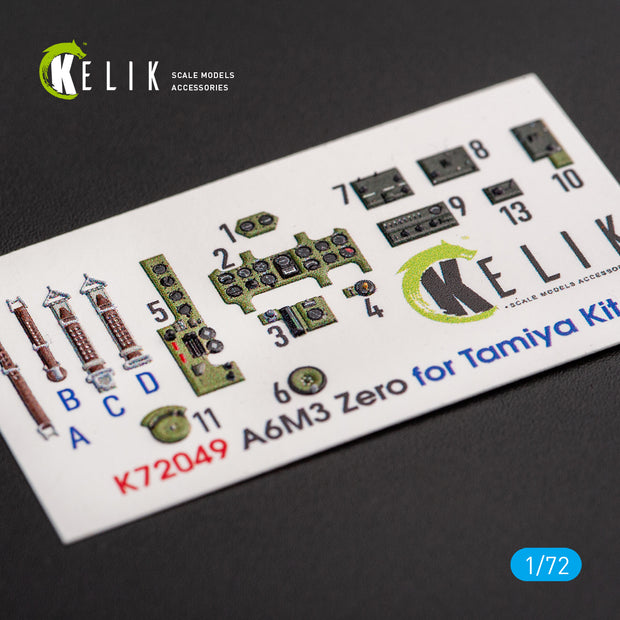 Interior 3D Decals Mitsubishi A6M3 Zero (for Tamiya model kit) KeliK K72049 Scale 1:72 Japan