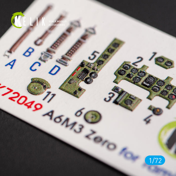 Interior 3D Decals Mitsubishi A6M3 Zero (for Tamiya model kit) KeliK K72049 Scale 1:72 Japan