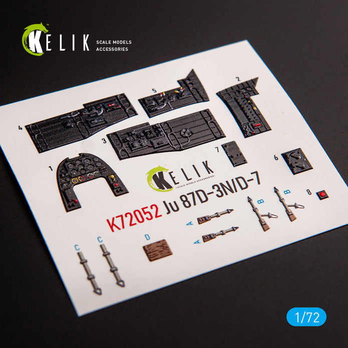Interior 3D Decals Junkers Ju87D-3N/D-7 (for Fujimi/Hobby 2000 model kit) Scale 1:72 KeliK K72052 Germany (WW2)