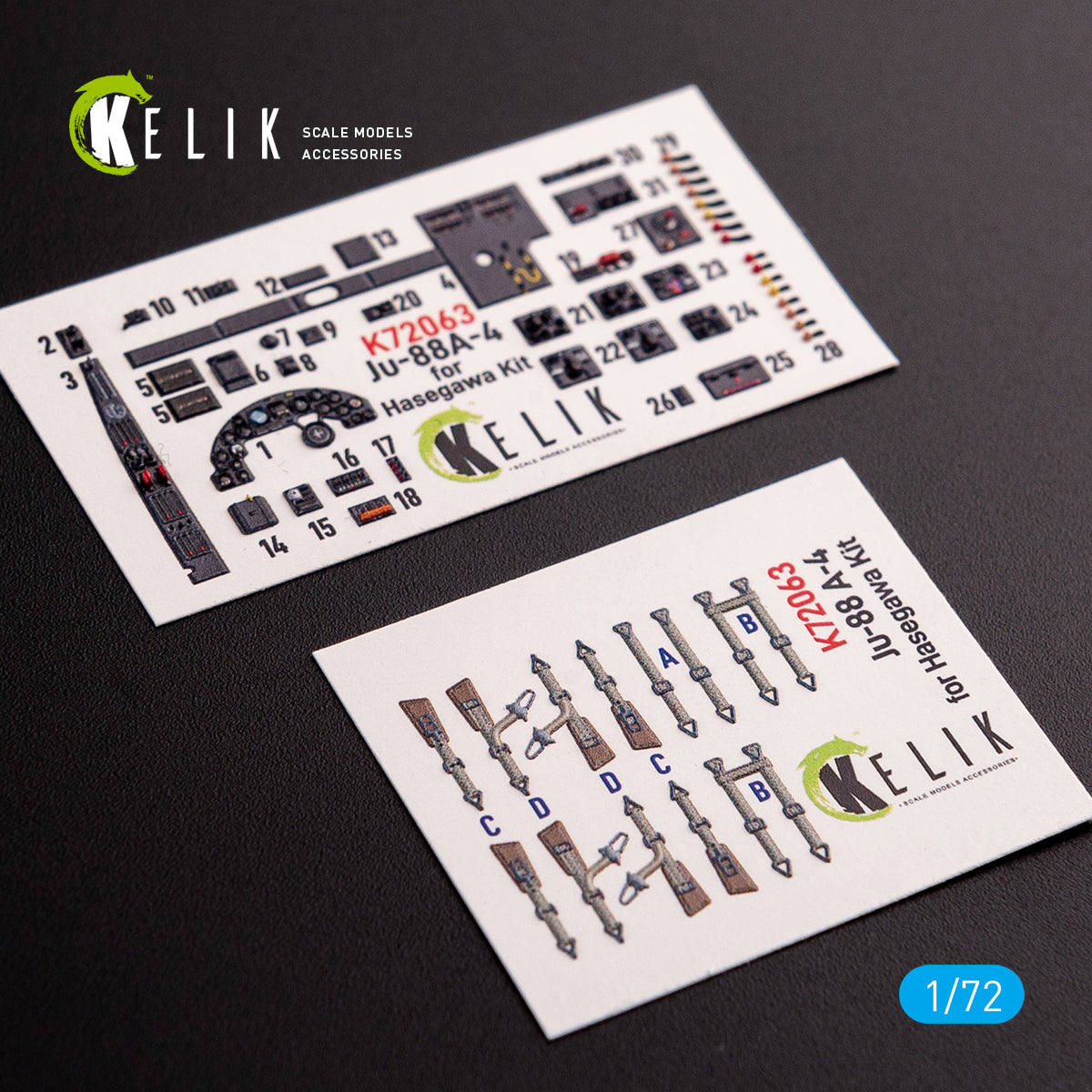 Junkers JU 88 A-4 Interior 3D Decals (for Hasegawa Model Kit) Scale 1:72 KeliK K72063 Germany (WW2)
