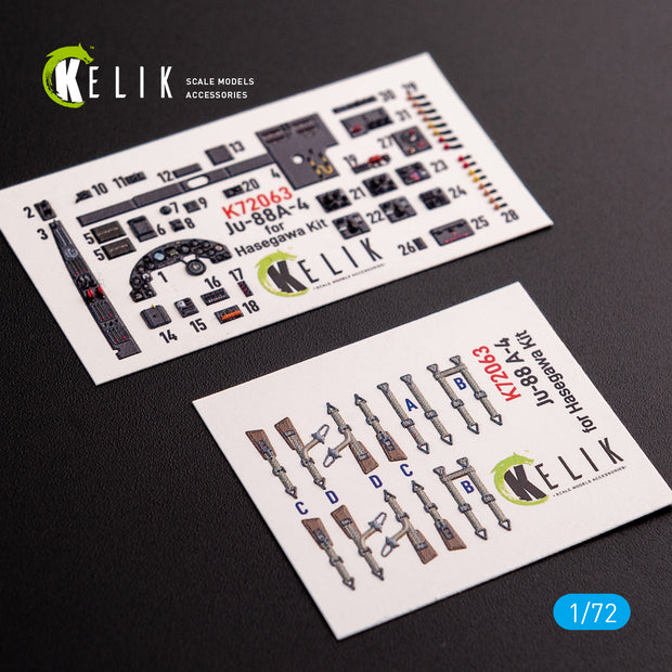 Junkers JU 88 A-4 Interior 3D Decals (for Hasegawa Model Kit) Scale 1:72 KeliK K72063 Germany (WW2)