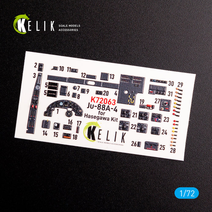 Junkers JU 88 A-4 Interior 3D Decals (for Hasegawa Model Kit) Scale 1:72 KeliK K72063 Germany (WW2)