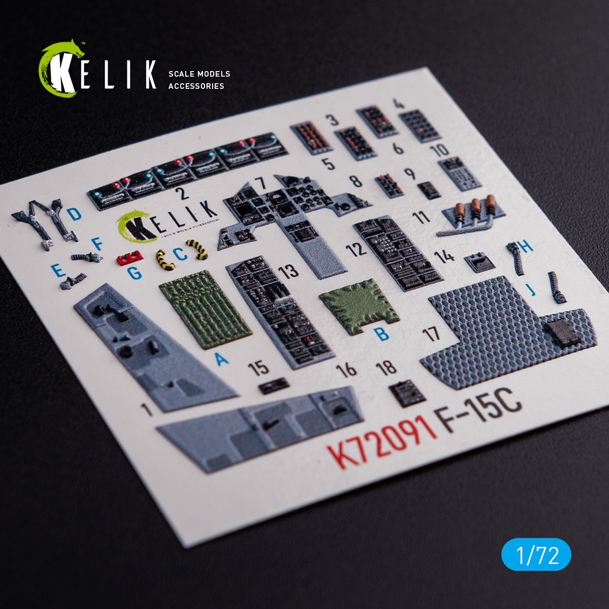 McDonnell Douglas F-15C Interior 3D Decals (for FineMolds Model Kit) Scale 1:72 KeliK K72091 USA
