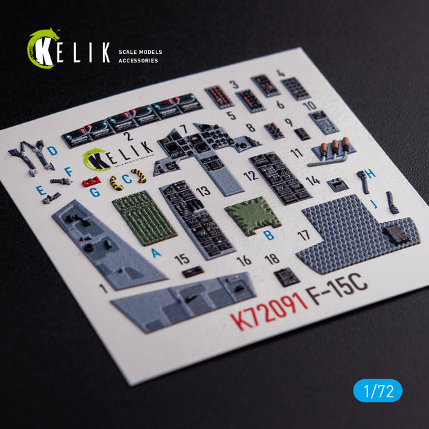 McDonnell Douglas F-15C Interior 3D Decals (for FineMolds Model Kit) Scale 1:72 KeliK K72091 USA