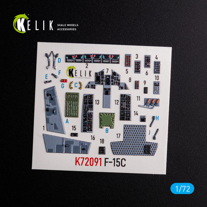 McDonnell Douglas F-15C Interior 3D Decals (for FineMolds Model Kit) Scale 1:72 KeliK K72091 USA