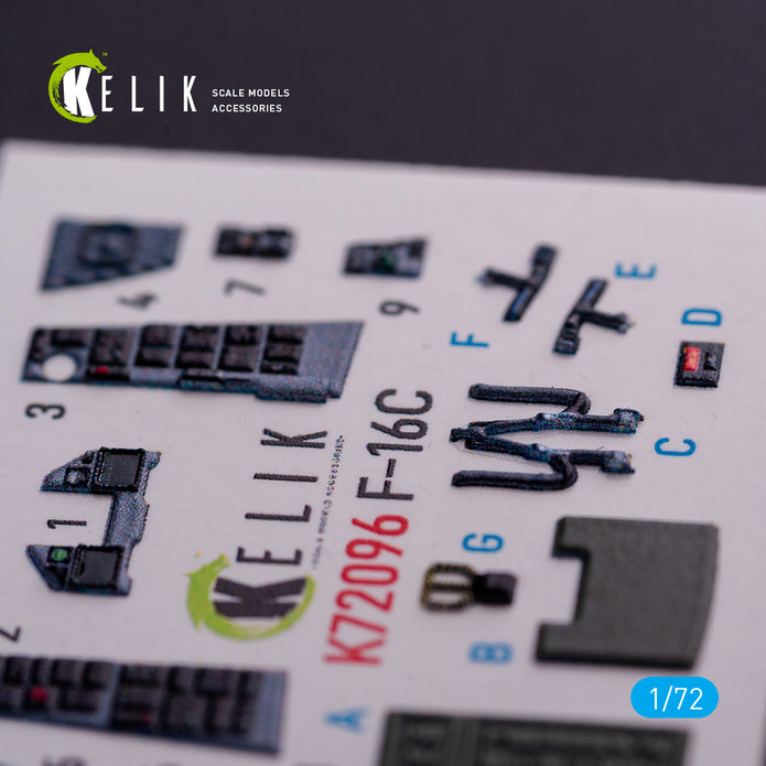 General Dynamics F-16C Interior 3D Decals (for Hasegawa Model kit) Scale 1:72 KeliK K72096 USA