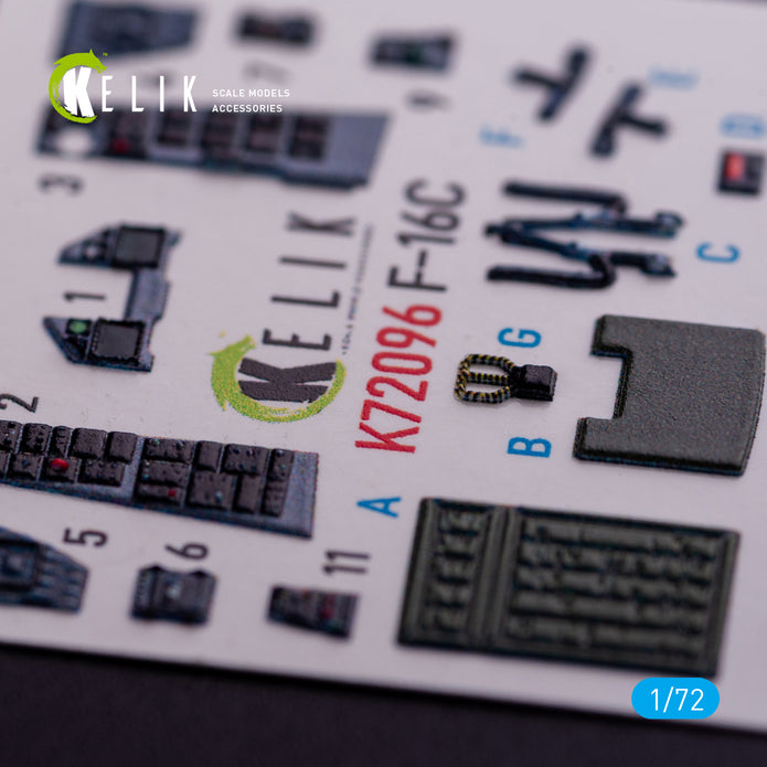 General Dynamics F-16C Interior 3D Decals (for Hasegawa Model kit) Scale 1:72 KeliK K72096 USA