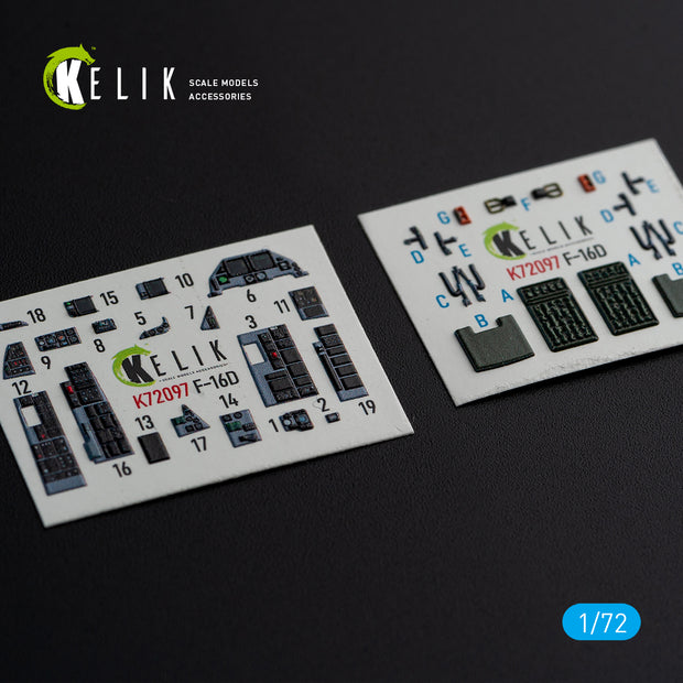 General Dynamics F-16D Interior 3D Decals (for Revell Model kit) Scale 1:72 KeliK K72097 USA