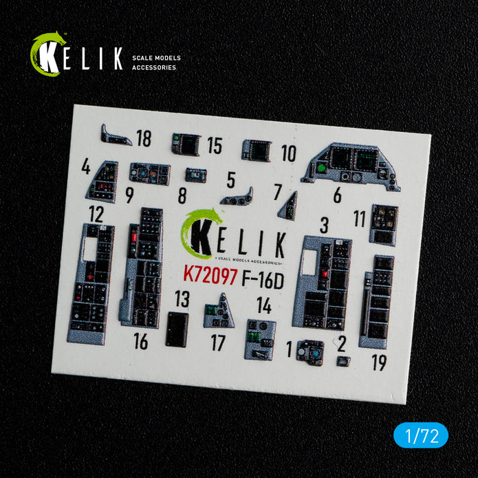 General Dynamics F-16D Interior 3D Decals (for Revell Model kit) Scale 1:72 KeliK K72097 USA