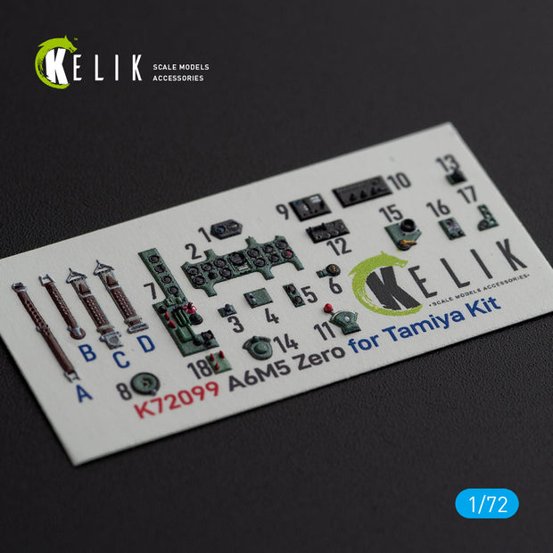 Mitsubishi A6M5 Zero Interior 3D Decals (for Tamiya Model kit) Scale 1:72 KeliK K72099 Japan (WW2)
