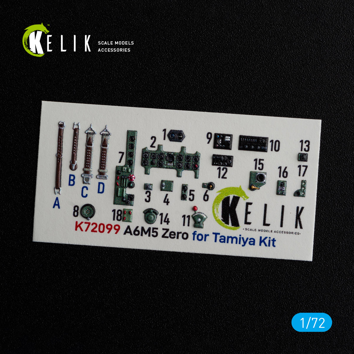Mitsubishi A6M5 Zero Interior 3D Decals (for Tamiya Model kit) Scale 1:72 KeliK K72099 Japan (WW2)