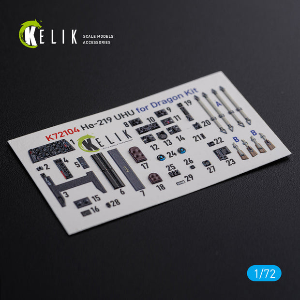 Interior 3D Decals for Heinkel HE-219 UHU (for Dragon Model kit) Scale 1:72 KeliK K72104 Germany (WW2)