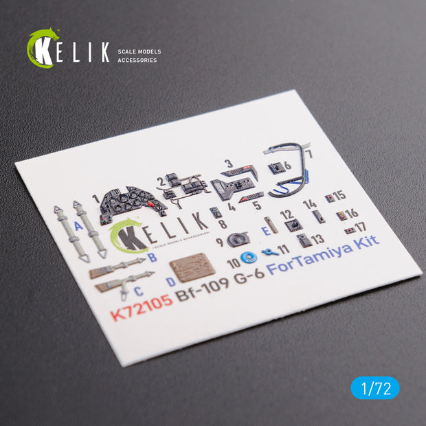 Interior 3D Decals Messerschmitt BF109 G-6 (for Tamiya Model kit) Scale 1:72 KeliK K72105 Germany (WW2)