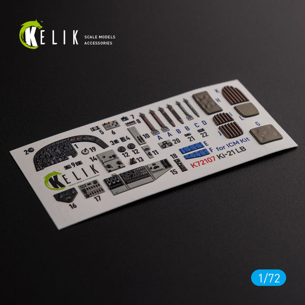 Interior 3D Decals Aircraft Mitsubishi KI-21 (for ICM kit Scale Model kit) Scale 1:72 KeliK K72107 Japan (WW2)