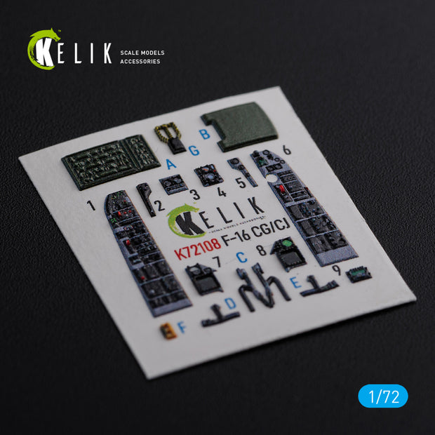 Interior 3D Decals General Dynamic F-16 CG/CJ (for Academy Scale Model kit) Scale 1:72 - KeliK K72108 USA