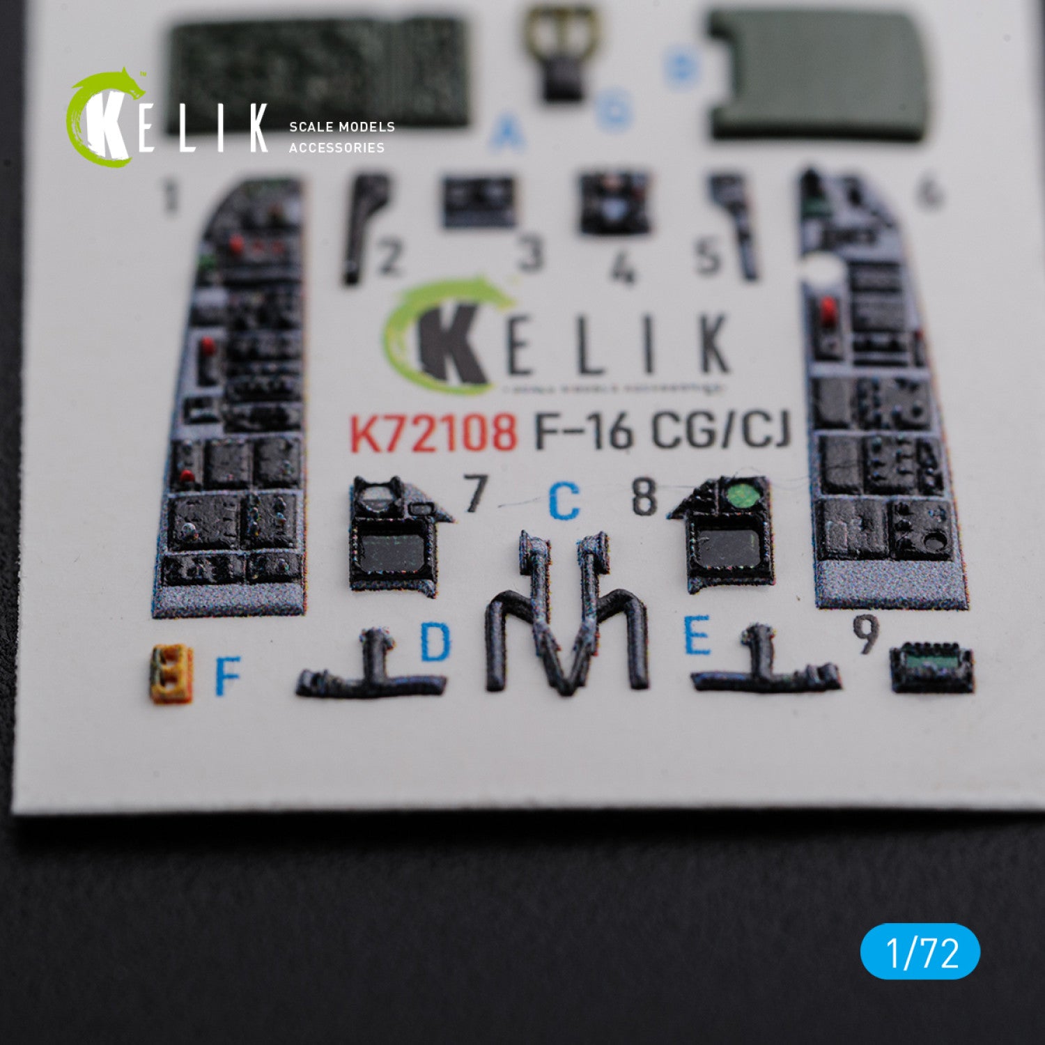Interior 3D Decals General Dynamic F-16 CG/CJ (for Academy Scale Model kit) Scale 1:72 - KeliK K72108 USA