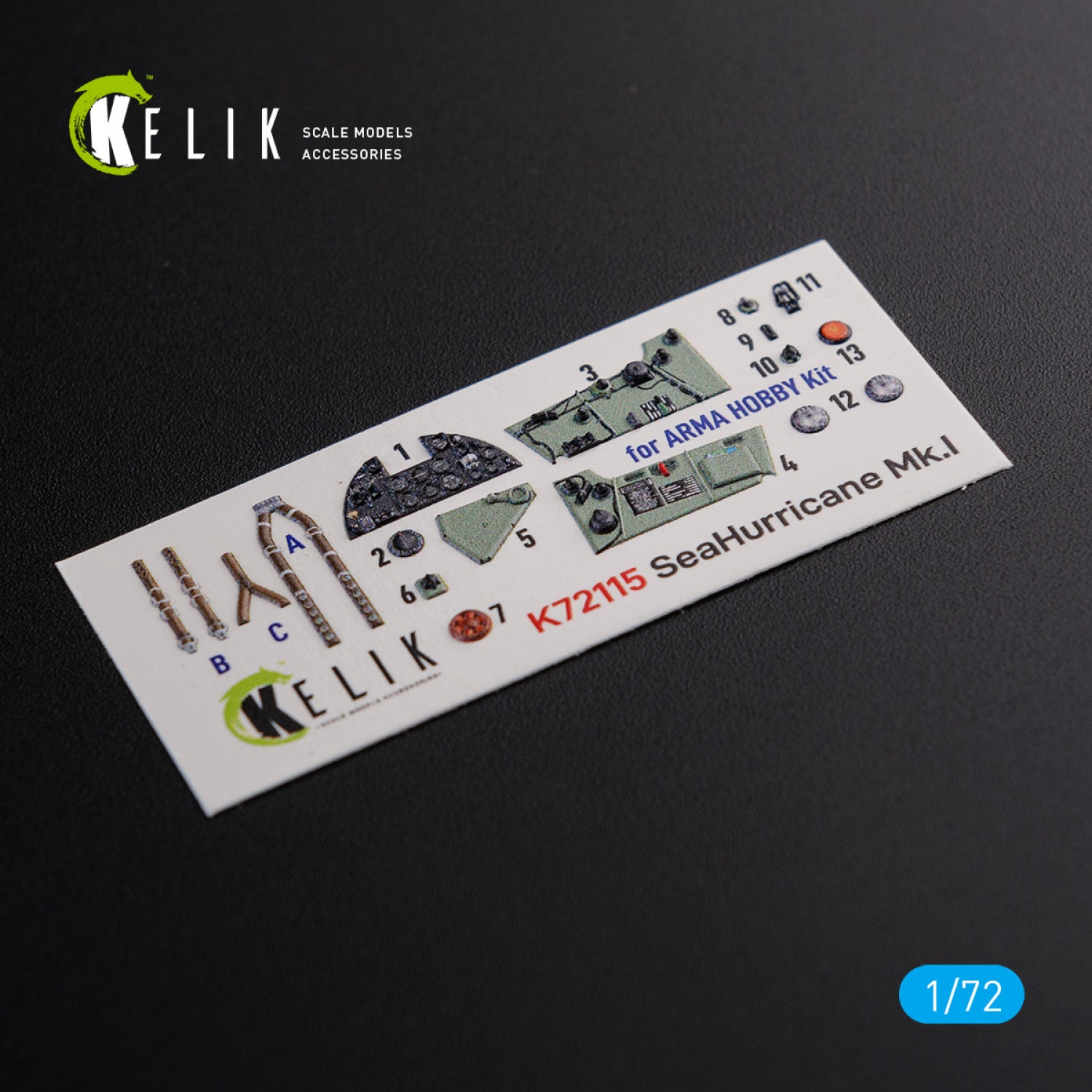 Hawker Sea Hurricane Mk I Interior 3D Decals (for Arma Hobby Model kit) Scale 1:72 KeliK K72115 United Kingdom (WW2)