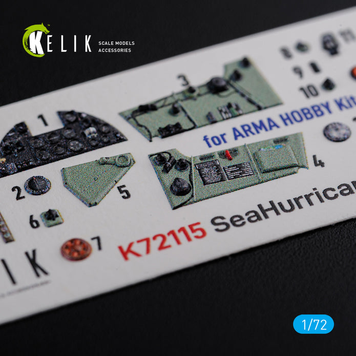 Hawker Sea Hurricane Mk I Interior 3D Decals (for Arma Hobby Model kit) Scale 1:72 KeliK K72115 United Kingdom (WW2)