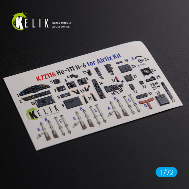 Interior 3D Decals He-111 H6 Heinkel Aircraft (for Airfix Model kit) Scale 1:72 KeliK 72116 Germany (WW2)